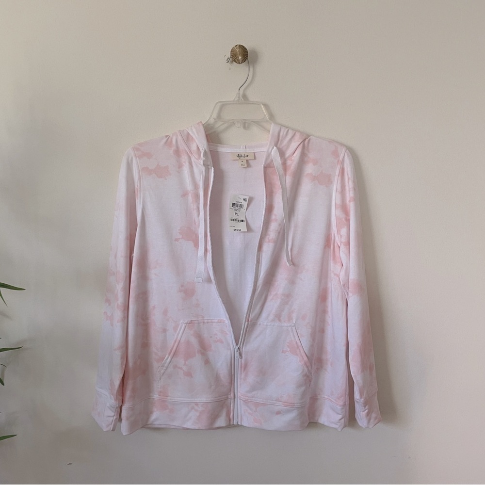 NWT hooded zip sweatshirt terry style & co. Petite coral tie dye woman’s LP - Picture 2 of 6